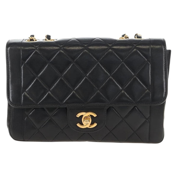 CHANEL Matelasse Chain Shoulder Bag Lamb Skin Black Gold CC Auth 214102SAM