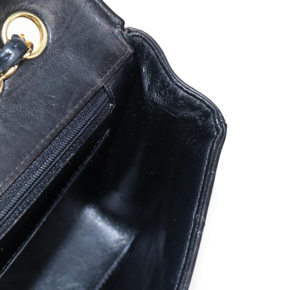 CHANEL Matelasse Chain Shoulder Bag Lamb Skin Black Gold CC Auth 214102SAM