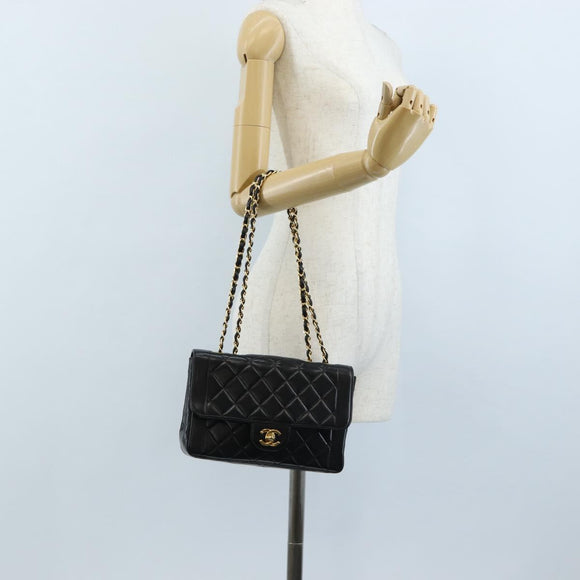 CHANEL Matelasse Chain Shoulder Bag Lamb Skin Black Gold CC Auth 214102SAM
