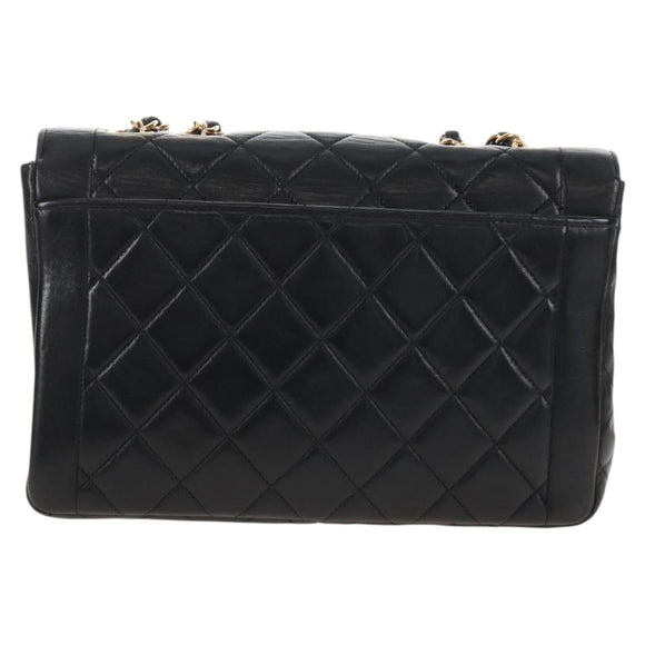 CHANEL Matelasse Chain Shoulder Bag Lamb Skin Black Gold CC Auth 214102SAM