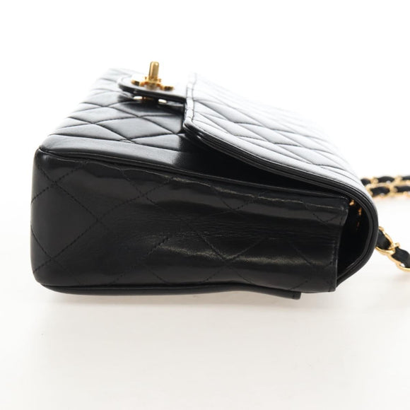 CHANEL Matelasse Chain Shoulder Bag Lamb Skin Black Gold CC Auth 214102SAM