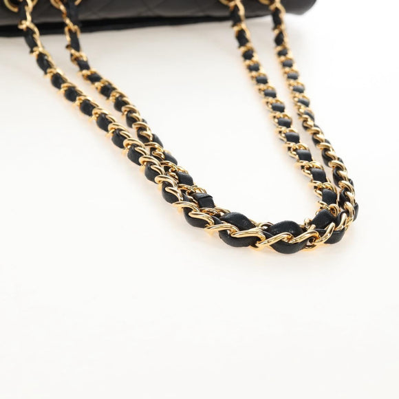 CHANEL Matelasse Chain Shoulder Bag Lamb Skin Black Gold CC Auth 214102SAM