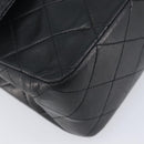 CHANEL Matelasse 25 Double Flap Chain Bag Lamb Skin Black Gold CC Auth 214103SAM-11