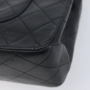 CHANEL Matelasse 25 Double Flap Chain Bag Lamb Skin Black Gold CC Auth 214103SAM-12