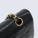 CHANEL Matelasse 25 Double Flap Chain Bag Lamb Skin Black Gold CC Auth 214103SAM-15