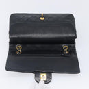 CHANEL Matelasse 25 Double Flap Chain Bag Lamb Skin Black Gold CC Auth 214103SAM-16