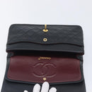CHANEL Matelasse 25 Double Flap Chain Bag Lamb Skin Black Gold CC Auth 214103SAM-20