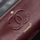 CHANEL Matelasse 25 Double Flap Chain Bag Lamb Skin Black Gold CC Auth 214103SAM-21