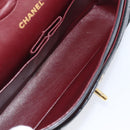 CHANEL Matelasse 25 Double Flap Chain Bag Lamb Skin Black Gold CC Auth 214103SAM-23