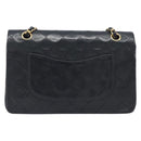 CHANEL Matelasse 25 Double Flap Chain Bag Lamb Skin Black Gold CC Auth 214103SAM-3