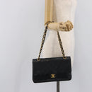 CHANEL Matelasse 25 Double Flap Chain Bag Lamb Skin Black Gold CC Auth 214103SAM-30