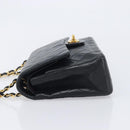 CHANEL Matelasse 25 Double Flap Chain Bag Lamb Skin Black Gold CC Auth 214103SAM-5