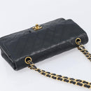 CHANEL Matelasse 25 Double Flap Chain Bag Lamb Skin Black Gold CC Auth 214103SAM-6