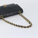 CHANEL Matelasse 25 Double Flap Chain Bag Lamb Skin Black Gold CC Auth 214103SAM-7