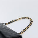 CHANEL Matelasse 25 Double Flap Chain Bag Lamb Skin Black Gold CC Auth 214103SAM-8