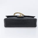 CHANEL Matelasse 25 Double Flap Chain Bag Lamb Skin Black Gold CC Auth 214103SAM-9