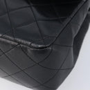 CHANEL Matelasse 25 Double Flap Chain Bag Lamb Skin Black Gold CC Auth 214105SAM-10