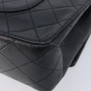 CHANEL Matelasse 25 Double Flap Chain Bag Lamb Skin Black Gold CC Auth 214105SAM-12