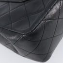 CHANEL Matelasse 25 Double Flap Chain Bag Lamb Skin Black Gold CC Auth 214105SAM-13