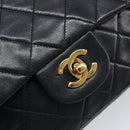 CHANEL Matelasse 25 Double Flap Chain Bag Lamb Skin Black Gold CC Auth 214105SAM-14