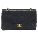 CHANEL Matelasse 25 Double Flap Chain Bag Lamb Skin Black Gold CC Auth 214105SAM-2