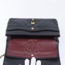 CHANEL Matelasse 25 Double Flap Chain Bag Lamb Skin Black Gold CC Auth 214105SAM-20