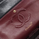 CHANEL Matelasse 25 Double Flap Chain Bag Lamb Skin Black Gold CC Auth 214105SAM-21