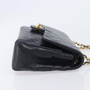 CHANEL Matelasse 25 Double Flap Chain Bag Lamb Skin Black Gold CC Auth 214105SAM-4