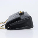 CHANEL Matelasse 25 Double Flap Chain Bag Lamb Skin Black Gold CC Auth 214105SAM-5