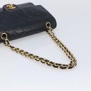 CHANEL Matelasse 25 Double Flap Chain Bag Lamb Skin Black Gold CC Auth 214105SAM-7