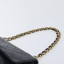 CHANEL Matelasse 25 Double Flap Chain Bag Lamb Skin Black Gold CC Auth 214105SAM-8