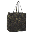 PRADA Leopard Tote Bag Nylon Khaki Silver Auth 214107V-1