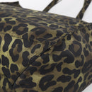 PRADA Leopard Tote Bag Nylon Khaki Silver Auth 214107V-12