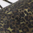 PRADA Leopard Tote Bag Nylon Khaki Silver Auth 214107V-13