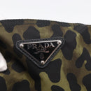 PRADA Leopard Tote Bag Nylon Khaki Silver Auth 214107V-14