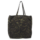 PRADA Leopard Tote Bag Nylon Khaki Silver Auth 214107V-2