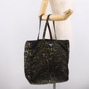 PRADA Leopard Tote Bag Nylon Khaki Silver Auth 214107V-22