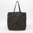 PRADA Leopard Tote Bag Nylon Khaki Silver Auth 214107V-23