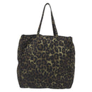PRADA Leopard Tote Bag Nylon Khaki Silver Auth 214107V-3