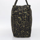 PRADA Leopard Tote Bag Nylon Khaki Silver Auth 214107V-4