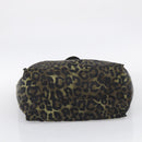 PRADA Leopard Tote Bag Nylon Khaki Silver Auth 214107V-9
