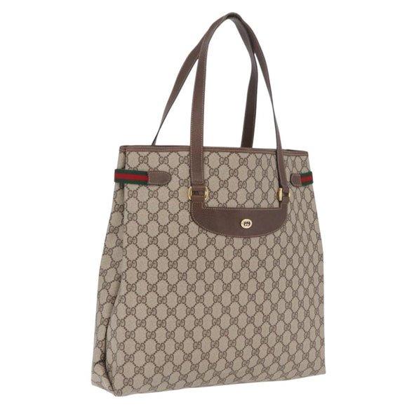 GUCCI GG Supreme Web Sherry Line Tote Bag PVC Beige Gold 39 02 091 Auth 214112A