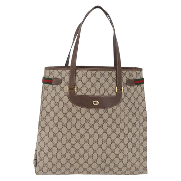 GUCCI GG Supreme Web Sherry Line Tote Bag PVC Beige Gold 39 02 091 Auth 214112A