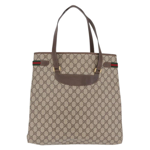 GUCCI GG Supreme Web Sherry Line Tote Bag PVC Beige Gold 39 02 091 Auth 214112A