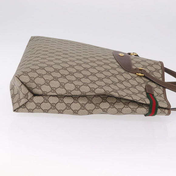 GUCCI GG Supreme Web Sherry Line Tote Bag PVC Beige Gold 39 02 091 Auth 214112A
