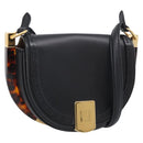 FENDI Moonlight Shoulder Bag Leather Black Gold Auth 214143V-1