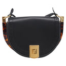 FENDI Moonlight Shoulder Bag Leather Black Gold Auth 214143V-2