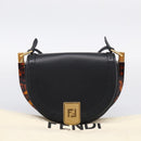 FENDI Moonlight Shoulder Bag Leather Black Gold Auth 214143V-27