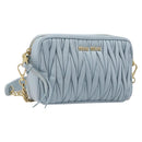 Miu Miu Matelasse Chain Shoulder Bag Leather Light Blue Gold Auth 214150-1