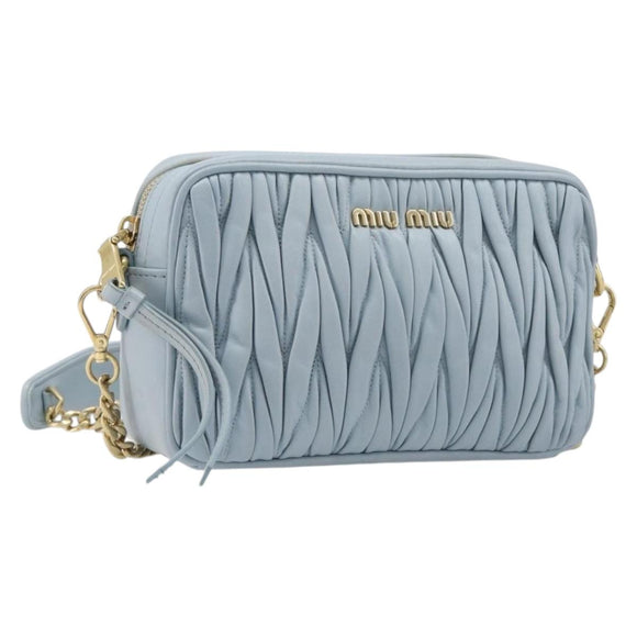 Miu Miu Matelasse Chain Shoulder Bag Leather Light Blue Gold Auth 214150